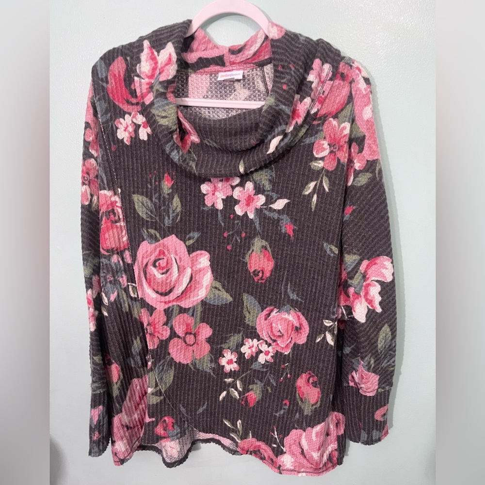 LuLaRoe Floral Cowl Neck Sweater - Pink and Gray
